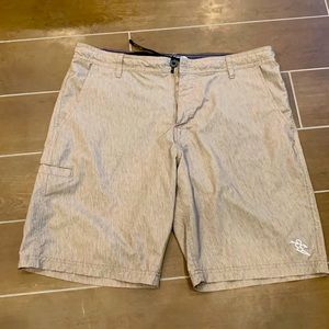 Mens DaHui hybrid Collection shorts, size 36, brown pin stripes